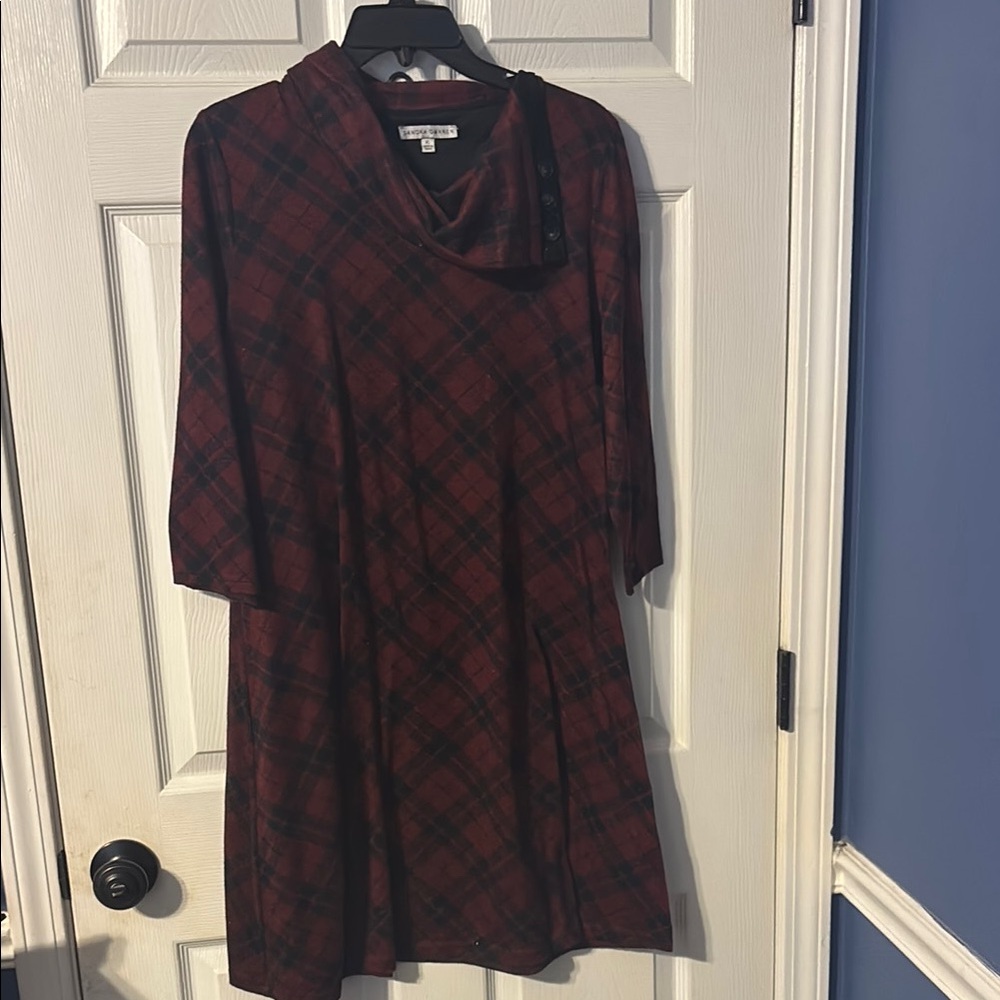 Sandra Darren Red and Black Plaid Dress